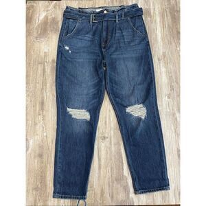 Kancan Estilo PaperBag Mom Jeans Ultra High Rise Belted Distressed Juniors Sz 15